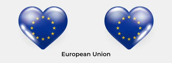 欧洲联盟旗帜现实的心形图标矢量插图 — 图库矢量图片