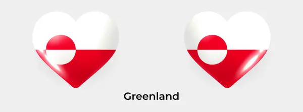 格陵兰岛旗现实的心形图标矢量插图 — 图库矢量图片