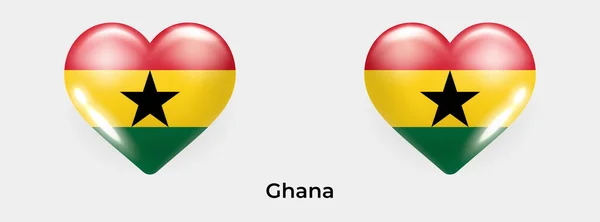 Ghana Vlag Realistisch Glas Hart Pictogram Vector Illustratie — Stockvector