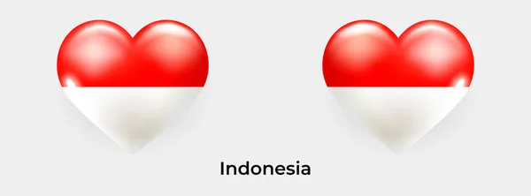 Ινδονησία Σημαία Ρεαλιστική Εικόνα Διάνυσμα Εικονίδιο Καρδιά Γυαλί — Διανυσματικό Αρχείο