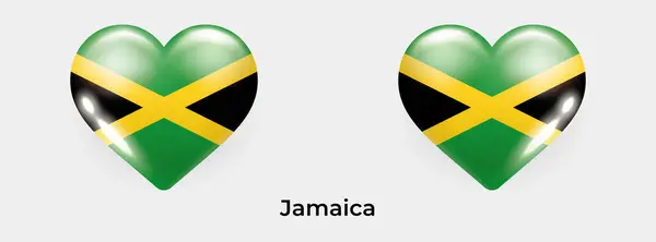 Jamaica Flag Realistic Glas Heart Icon Vector Illustration — Stock Vector