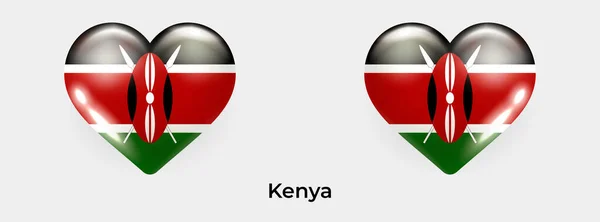 Kenya Flagga Realistiskt Glas Hjärta Ikon Vektor Illustration — Stock vektor