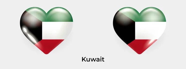 Σημαία Κουβέιτ Ρεαλιστική Εικόνα Διάνυσμα Εικονίδιο Καρδιά Γυαλί — Διανυσματικό Αρχείο