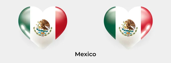México Bandera Realista Glas Corazón Icono Vector Ilustración — Archivo Imágenes Vectoriales