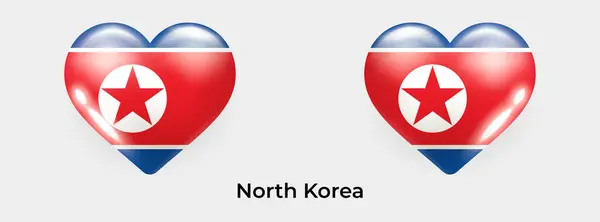 Severní Korea Vlajka Realistický Glas Srdce Ikona Vektor Ilustrace — Stockový vektor