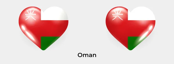 Oman Vlag Realistisch Glas Hart Icoon Vector Illustratie — Stockvector