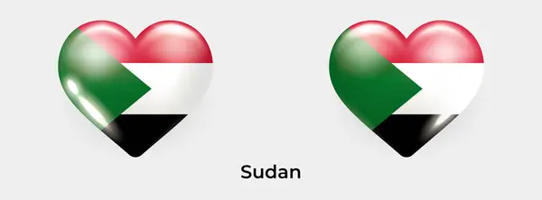 Sudan Bayrağı Gerçekçi Cam Kalp Ikonu Çizimi — Stok Vektör