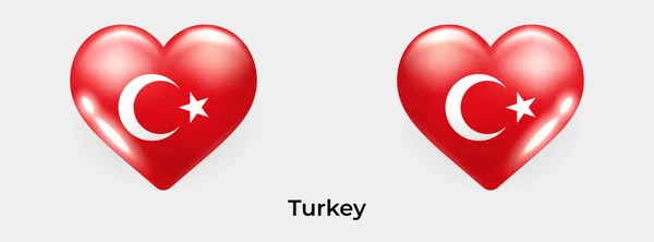 Bandera Turquía Realista Glas Icono Del Corazón Vector Ilustración — Vector de stock
