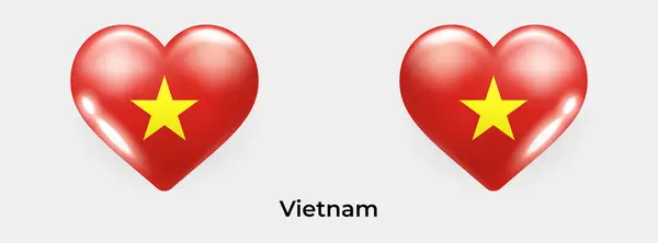 Βιετνάμ Σημαία Ρεαλιστική Εικόνα Διάνυσμα Εικονίδιο Καρδιά Γυαλί — Διανυσματικό Αρχείο