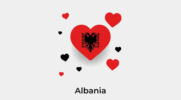 Албанія Прапор Форма Серця Додатковими Значками Серця Векторні Ілюстрації — стоковий вектор
