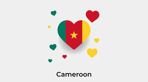 Kameroen Vlag Hart Vorm Met Extra Harten Pictogram Vector Illustratie — Stockvector
