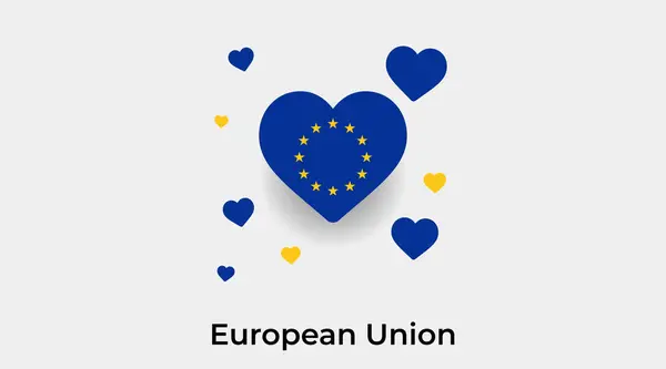 带有附加心脏图标矢量说明的欧洲联盟旗帜心脏形状 — 图库矢量图片