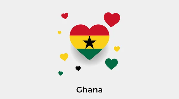Drapeau Ghana Forme Coeur Avec Des Cœurs Supplémentaires Illustration Vectorielle — Image vectorielle