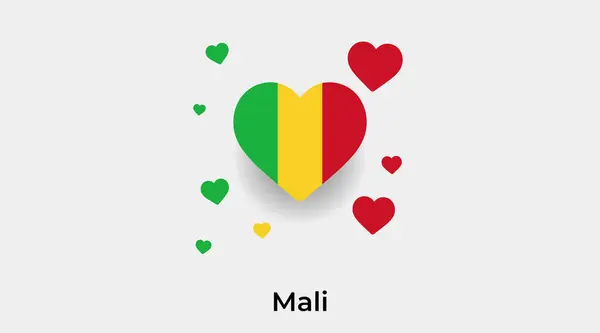 Drapeau Mali Forme Coeur Avec Des Cœurs Supplémentaires Illustration Vectorielle — Image vectorielle