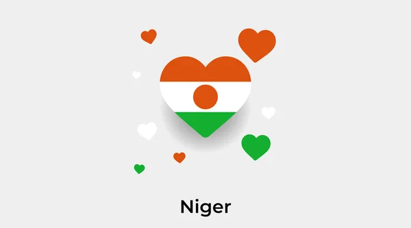 Drapeau Niger Forme Coeur Avec Des Cœurs Supplémentaires Illustration Vectorielle — Image vectorielle