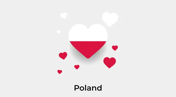 Pologne Drapeau Forme Coeur Avec Des Coeurs Supplémentaires Icône Vectorielle — Image vectorielle