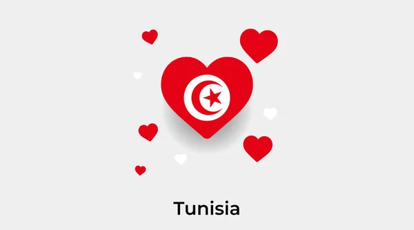Tunesien Flagge Herzform Mit Zusätzlichen Herzen Symbol Vektor Illustration — Stockvektor