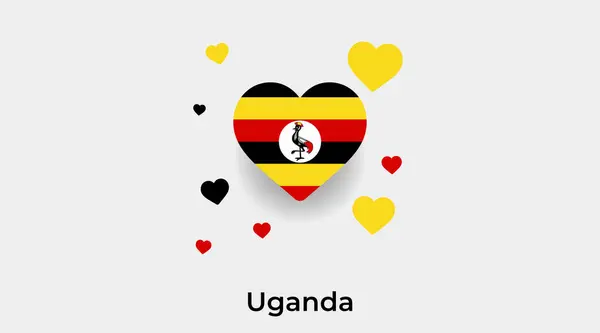 Uganda Flagga Hjärta Form Med Ytterligare Hjärtan Ikon Vektor Illustration — Stock vektor