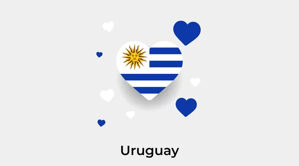 带有附加心脏图标矢量说明的乌拉圭国旗心脏形状 — 图库矢量图片