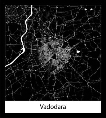 Vadodara 'nın en küçük şehir haritası (Hindistan Asya)