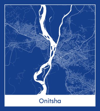 Onitsha Nijerya Afrika Şehri haritası mavi baskı vektör çizimi