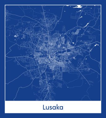 Lusaka Zambiya Afrika Şehri haritası mavi baskı vektör çizimi