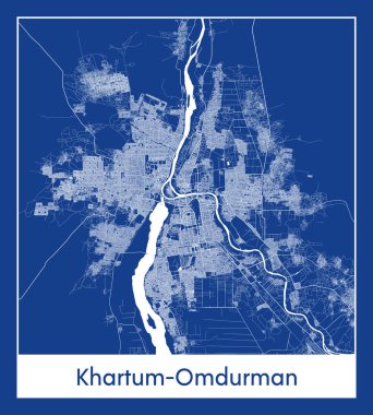 Khartum-Omdurman Sudan Afrika Şehri haritası mavi iz vektör illüstrasyonu