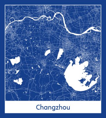 Changzhou Çin Asya Şehri haritası mavi baskı vektör çizimi