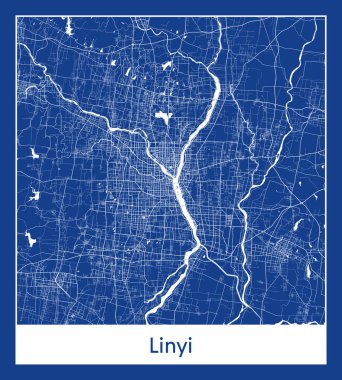 Linyi Çin Asya Şehri haritası mavi baskı vektör çizimi