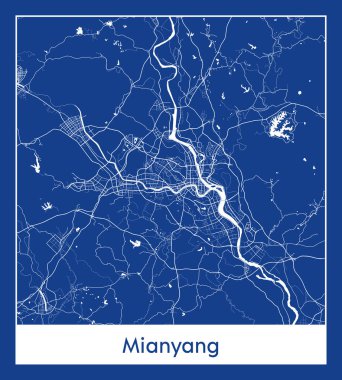 Mianyang Çin Asya Şehri haritası mavi baskı vektör illüstrasyonu