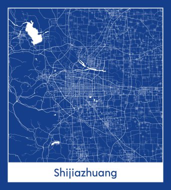 Shijiazhuang Çin Asya Şehri haritası mavi baskı vektör çizimi