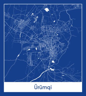 rmqi Çin Asya Şehri haritası mavi baskı vektör çizimi