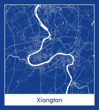 Xiangtan Çin Asya Şehri haritası mavi baskı vektör illüstrasyonu