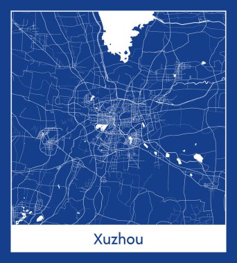 Xuzhou Çin Asya Şehri haritası mavi baskı vektör illüstrasyonu