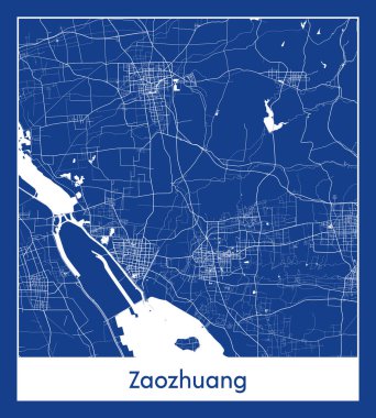 Zaozhuang Çin Asya Şehri haritası mavi baskı vektör çizimi