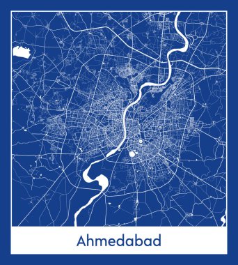 Ahmedabad Hindistan Asya Şehri haritası mavi baskı vektör illüstrasyonu