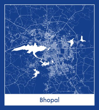 Bhopal Hindistan Asya Şehri haritası mavi baskı vektör illüstrasyonu