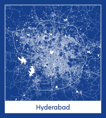 Hyderabad Hindistan Asya Şehri haritası mavi baskı vektör illüstrasyonu