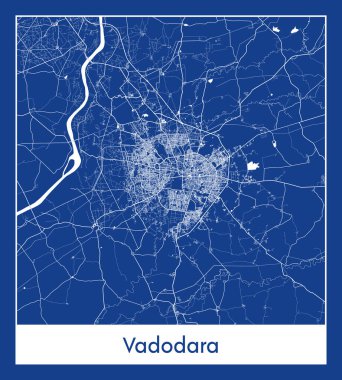 Vadodara Hindistan Asya Şehri haritası mavi baskı vektör illüstrasyonu