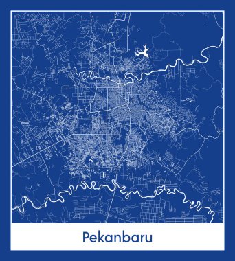 Pekanbaru Endonezya Asya Şehri haritası mavi iz vektör çizimi