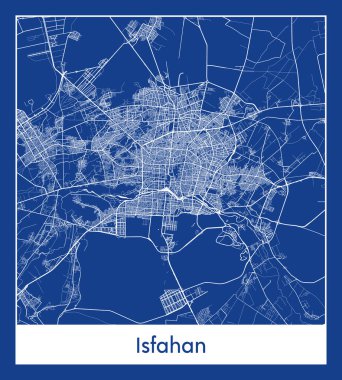 İsfahan İran Asya Şehri haritası mavi baskı vektör illüstrasyonu