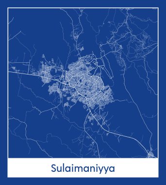 Sulaimaniyya Irak Asya Şehri haritası mavi iz vektör illüstrasyonu