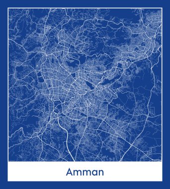 Amman Jordan Asya Şehri haritası mavi iz vektör illüstrasyonuName