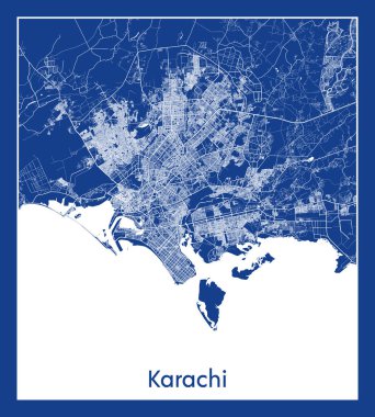 Karaçi Pakistan Asya Şehri haritası mavi baskı vektör illüstrasyonu