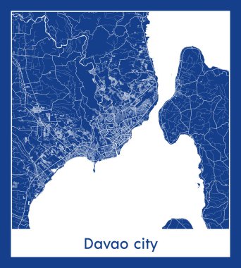 Davao şehri Filipinler Asya Şehri haritası mavi iz vektör illüstrasyonu