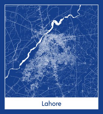 Lahore Pakistan Asia City map blue print vector illustration clipart