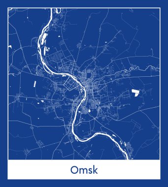 Omsk Rusya Asya Şehri haritası mavi iz vektör illüstrasyonu