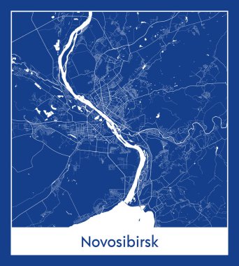Novosibirsk Rusya Asya Şehri haritası mavi baskı vektör çizimi