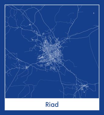 Riad Suudi Arabistan Asya Şehri haritası mavi iz vektör çizimi