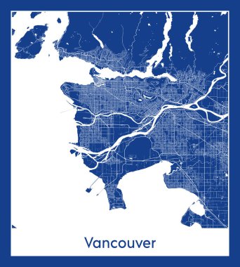 Vancouver Kanada Kuzey Amerika haritası mavi baskı vektör çizimi